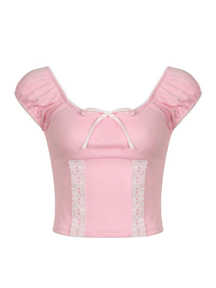 Heart Hollow Lace Bow Crop Top - AnotherChill