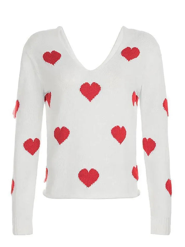 Heart Print Crew Neck Pullover - AnotherChill