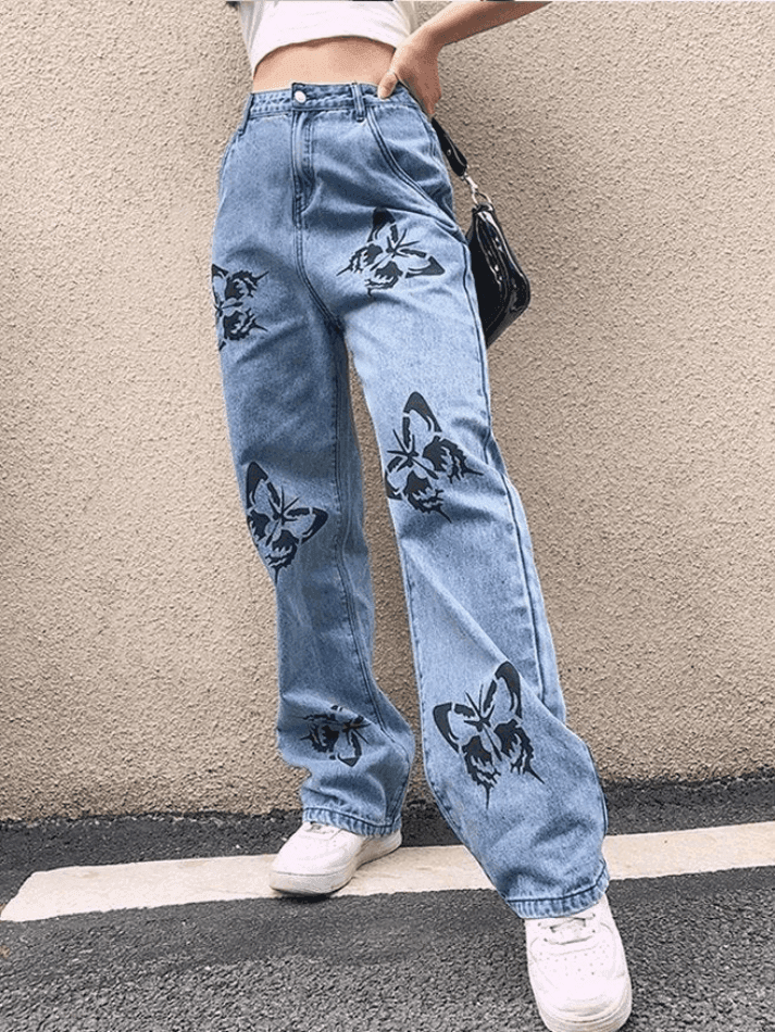 High Waist Butterfly Boyfriend Jeans - AnotherChill