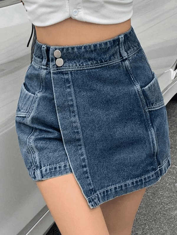 High Waist Irregular Denim Shorts - AnotherChill