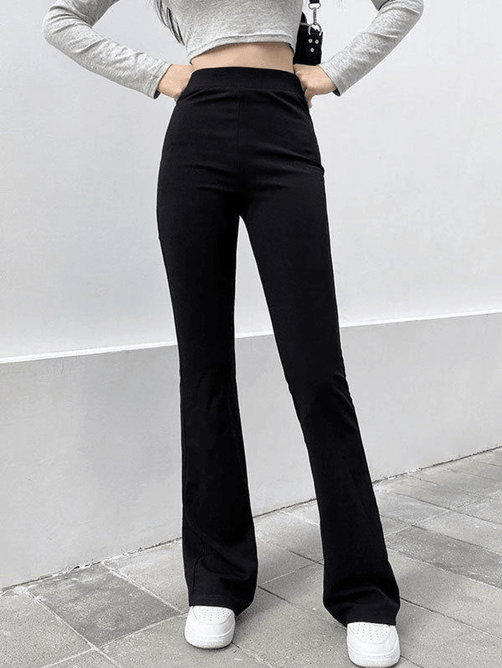 Women's Black Solid Flared Pant, 45% OFF