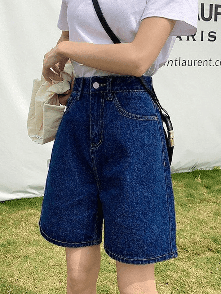 High Waist Straight Leg Denim Shorts - AnotherChill