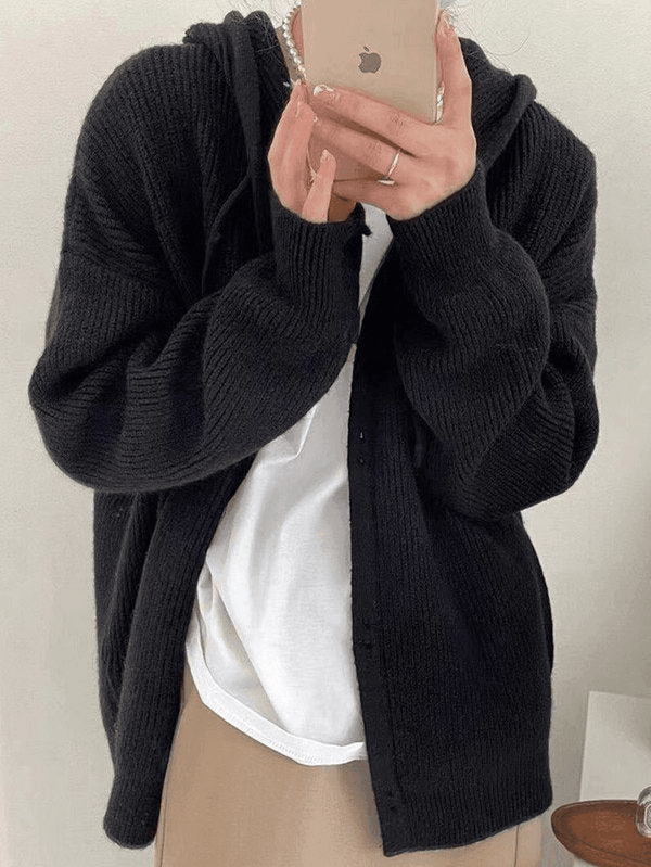 Hooded Button Front Knit Cardigan - AnotherChill