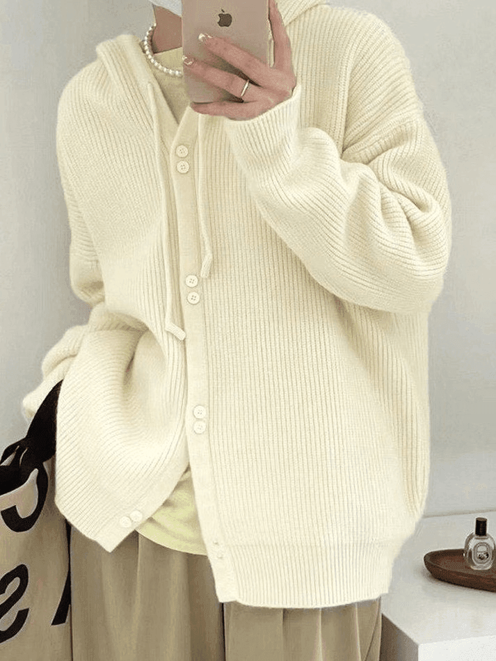 Hooded Button Front Knit Cardigan - AnotherChill