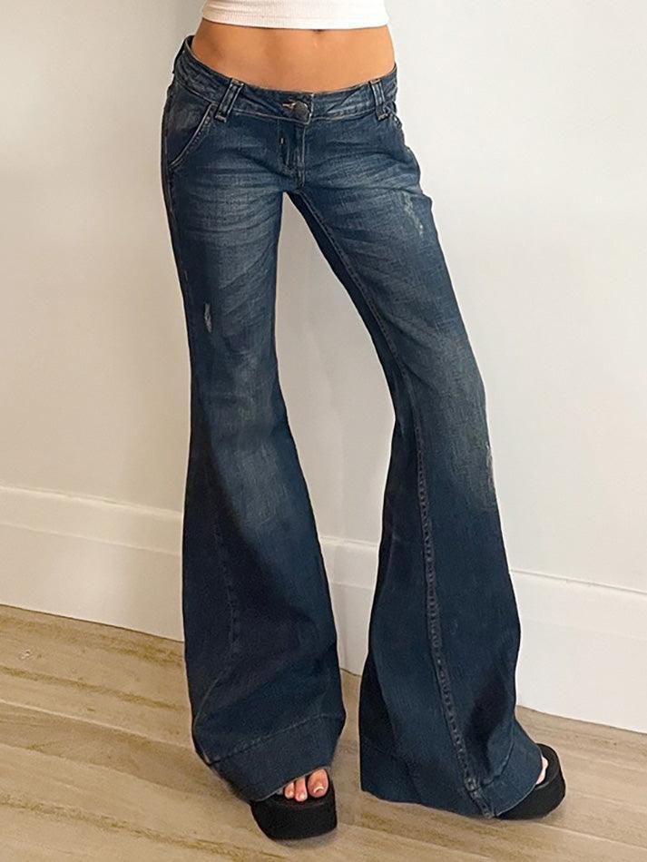 Hot Girl Washes Distresses Low Waist Flare Jeans - AnotherChill