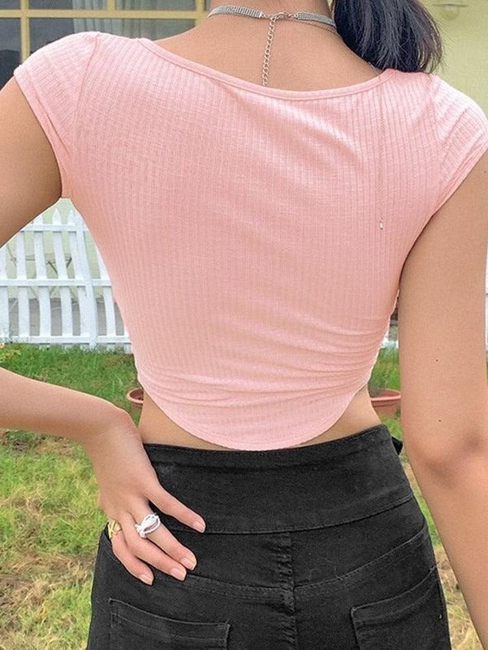 Irregular Buttoned Rib Crop Top - AnotherChill