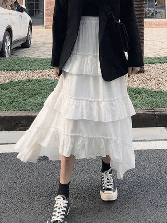 Irregular Tiered Midi Skirt - AnotherChill