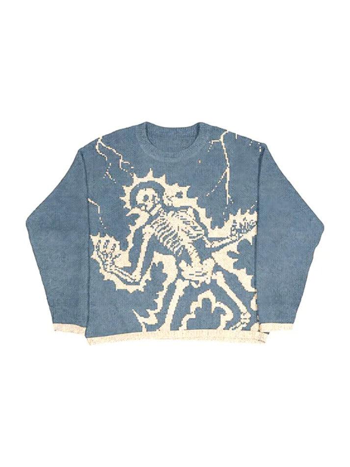 2024 Knit Skull Print Sweater Blue M in Sweaters Online Store ...