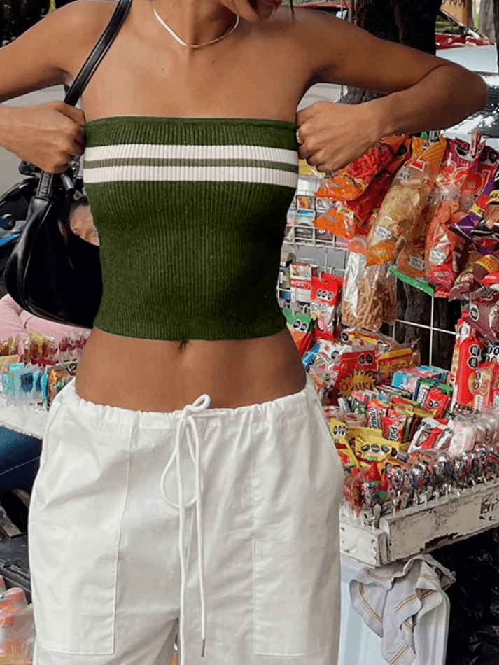 Knit Striped Bandeau Crop Top - AnotherChill