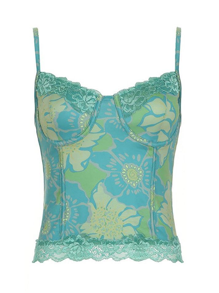 Lace Contrast Print Fitted Cami Top - AnotherChill