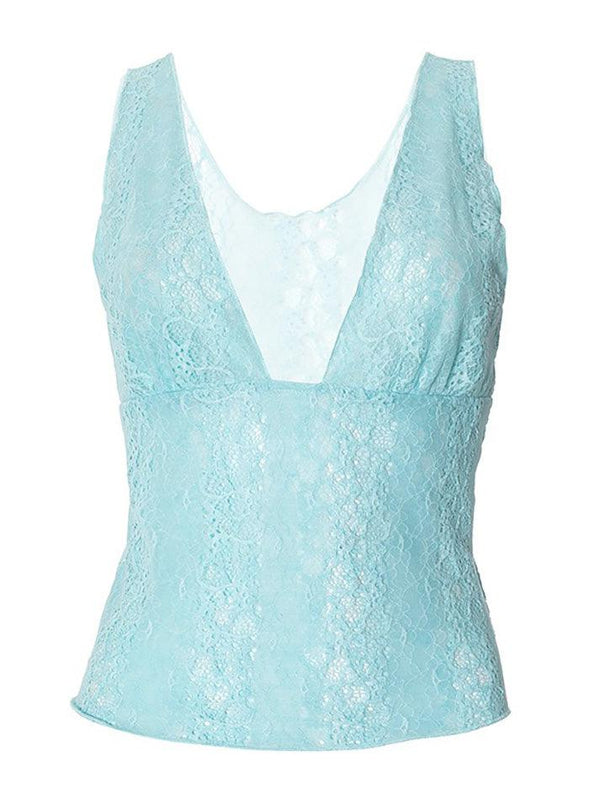 Lace Hollow-Out Deep V-Neck Tank Top - AnotherChill