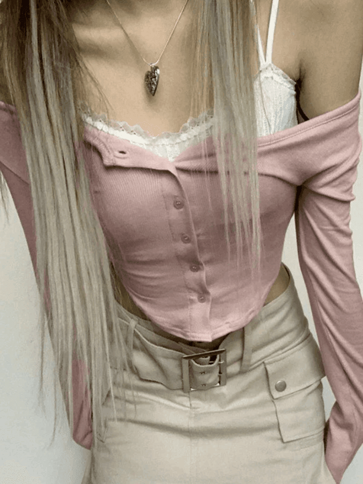 Lace Pink Knit Crop Top - AnotherChill