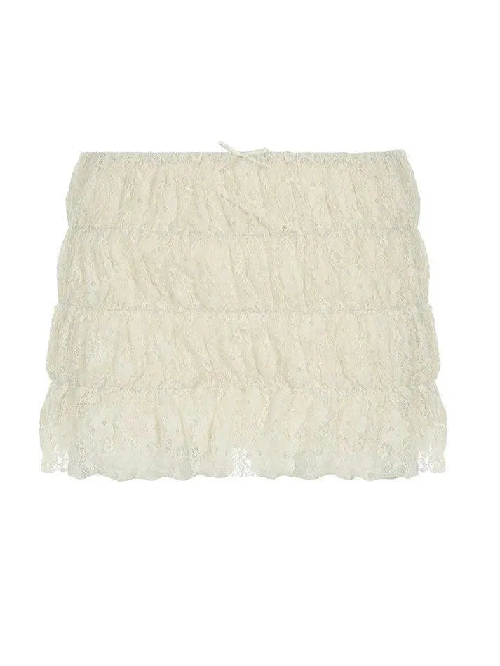 Lace Ruched Low-Rise Double-Layer Mini Skirt - AnotherChill