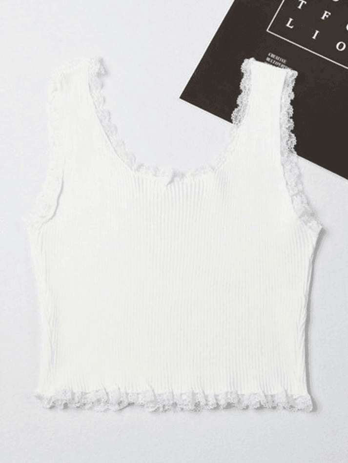 Lace Trim Crop Knit Tank Top - AnotherChill