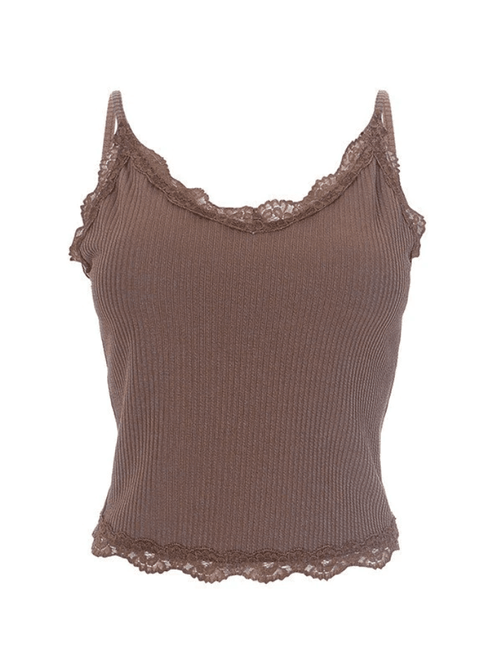 Lace Trim Padded Ribbed Crop Cami Top - AnotherChill