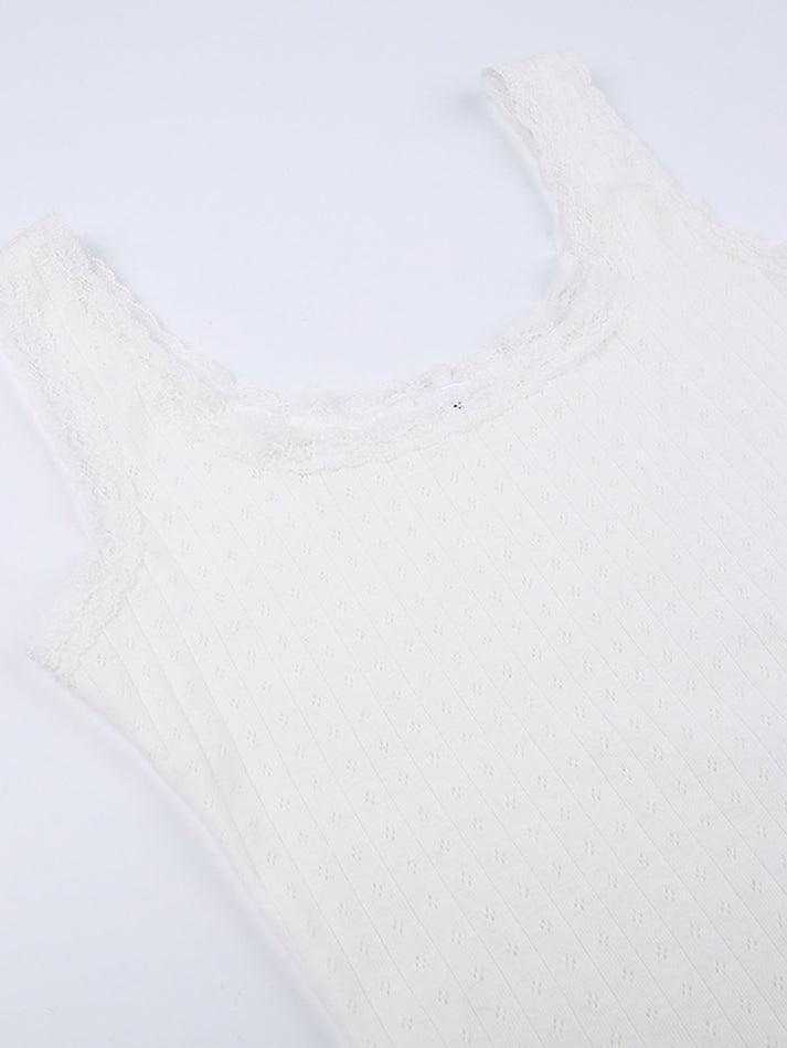 Lace Trim White Cropped Tank Top - AnotherChill