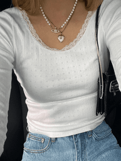 Lace Trim White Knit Top - AnotherChill