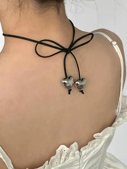 Lace Up Bow Heart Charm Necklace - AnotherChill