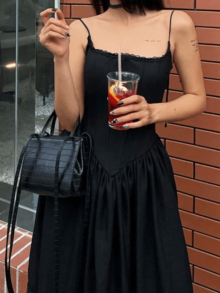 2024 Lace Up Corset Black Maxi Dress Black S in Dresses Online