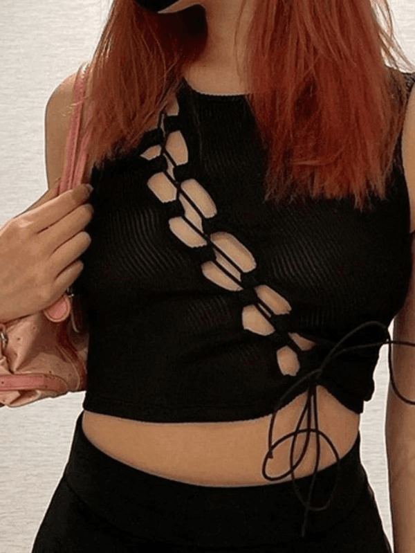 Lace Up Cutout Crop Tank Top - AnotherChill