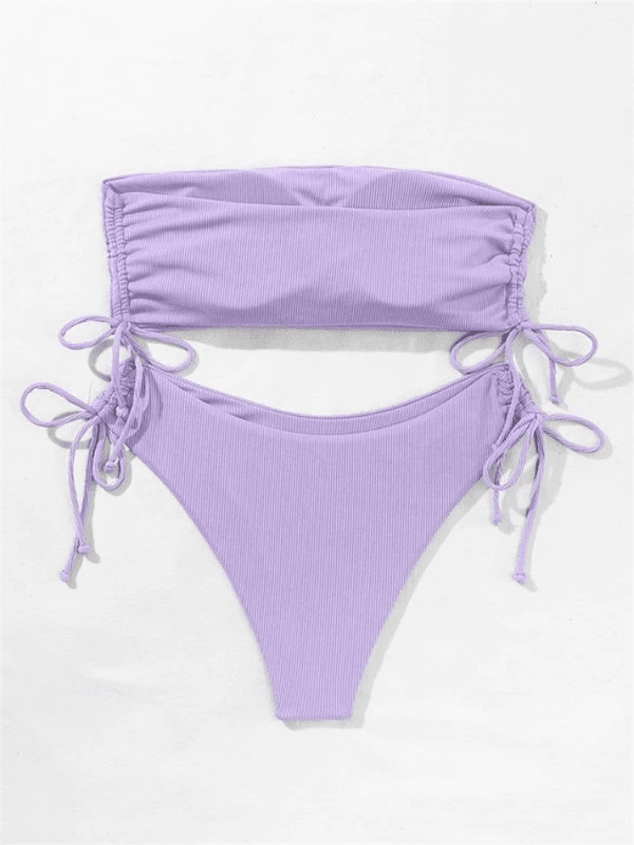 Lace Up Ribbed Bikini Set - AnotherChill