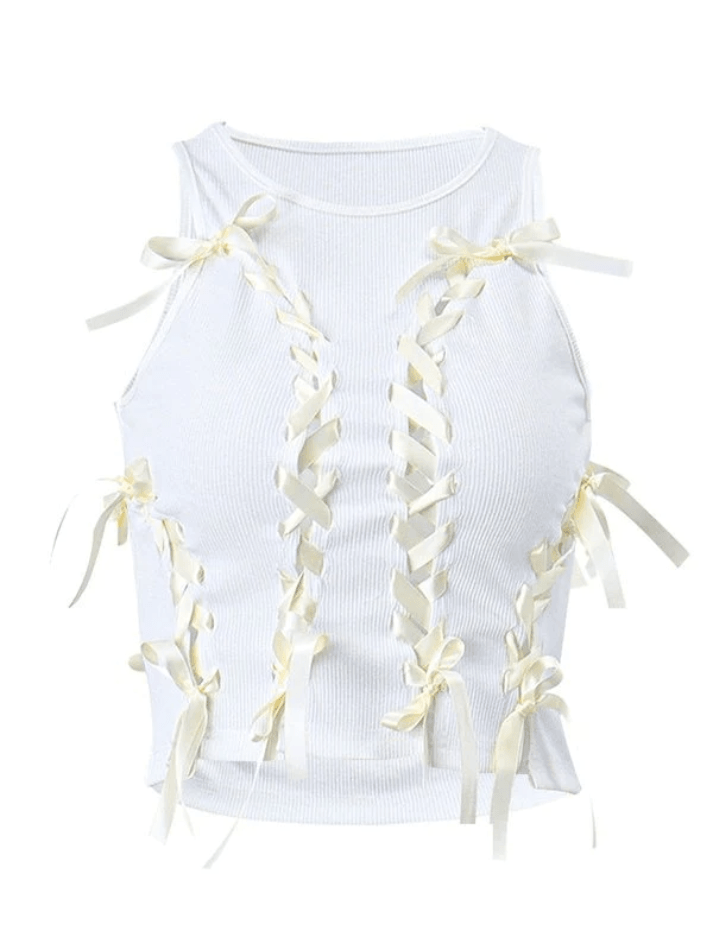 2023 Lace Up Ribbed Cropped Tank Top White S in Tops&Tees Online Store ...