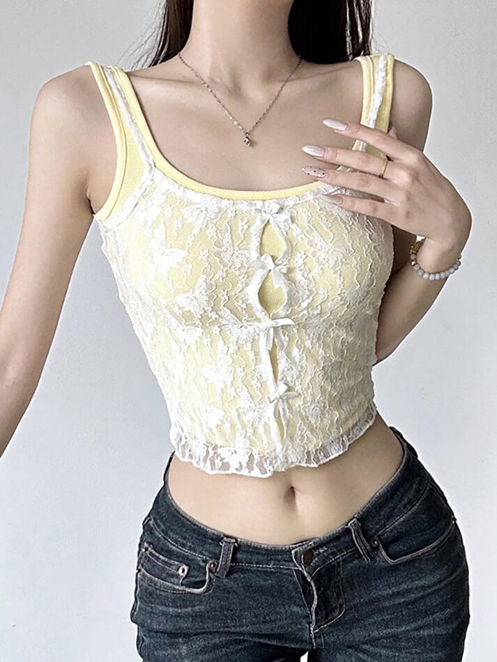 Lace Yellow Bow Cami Tank Top - AnotherChill