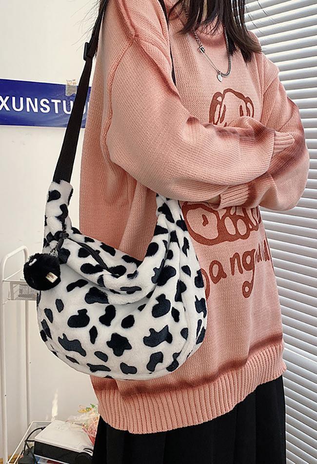 Fuzzy leopard shoulder online bag