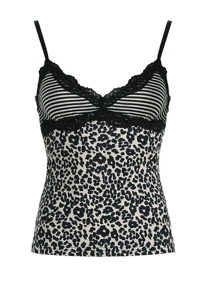 Leopard Print Lace Patchwork Cami Top - AnotherChill