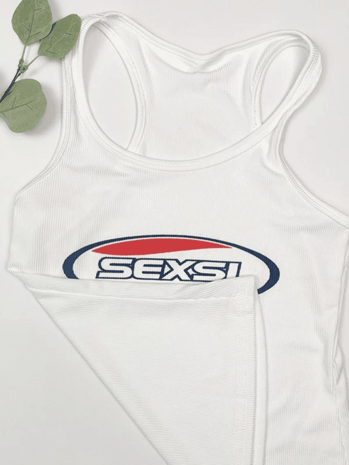 Logo Print Ribbed Tank Top - AnotherChill