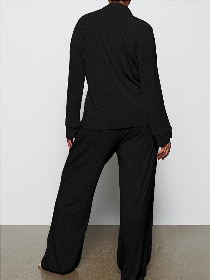 Long Sleeve Button Down Ribbed Knit Pajamas Set - AnotherChill