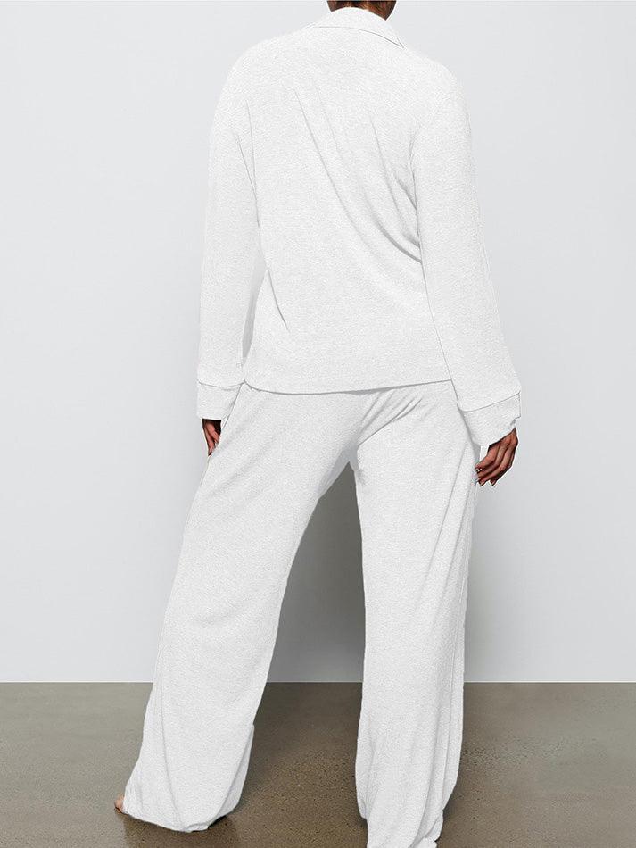 Long Sleeve Button Down Ribbed Knit Pajamas Set - AnotherChill