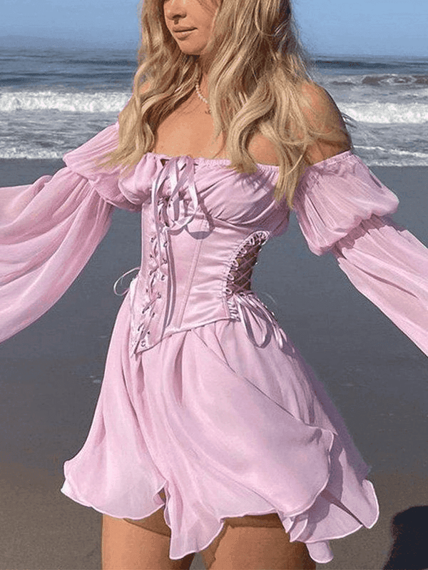 Long Sleeve Corset Mini Dress - AnotherChill