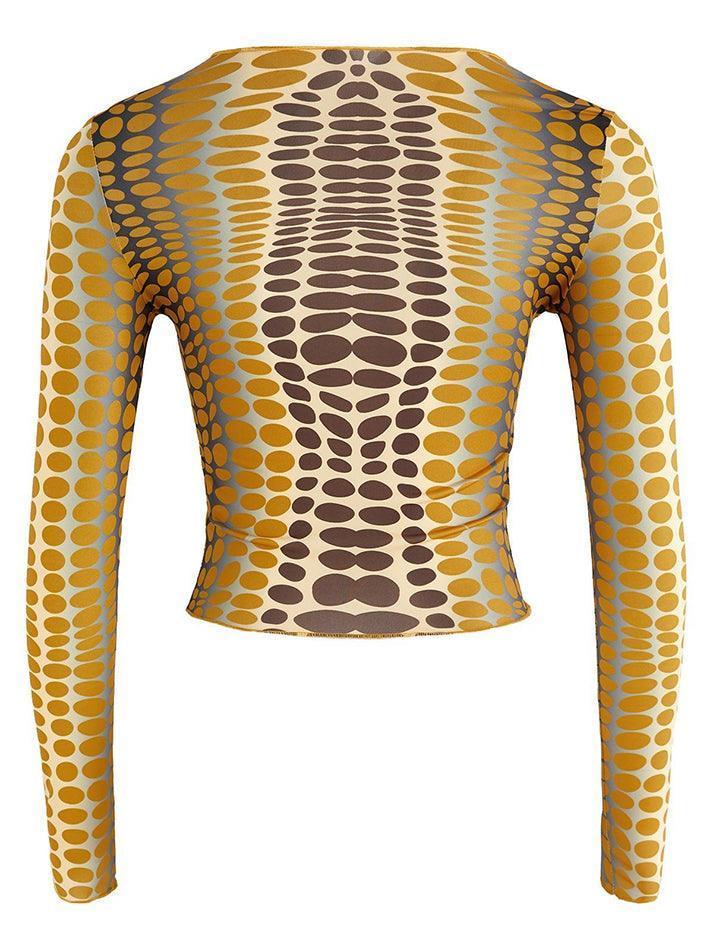 2024 Long Sleeve Dot Pattern Crop Top Yellow S in Tops&Tees Online ...