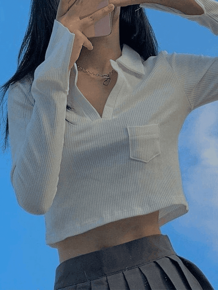 Long Sleeve Rib Knit Crop Top - AnotherChill