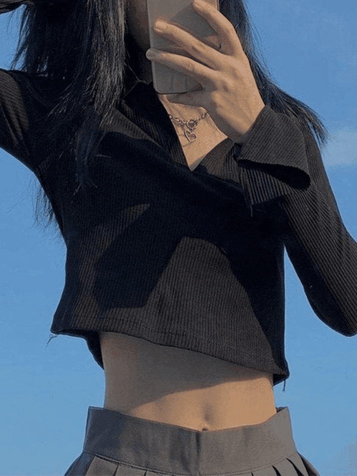 Long Sleeve Rib Knit Crop Top - AnotherChill