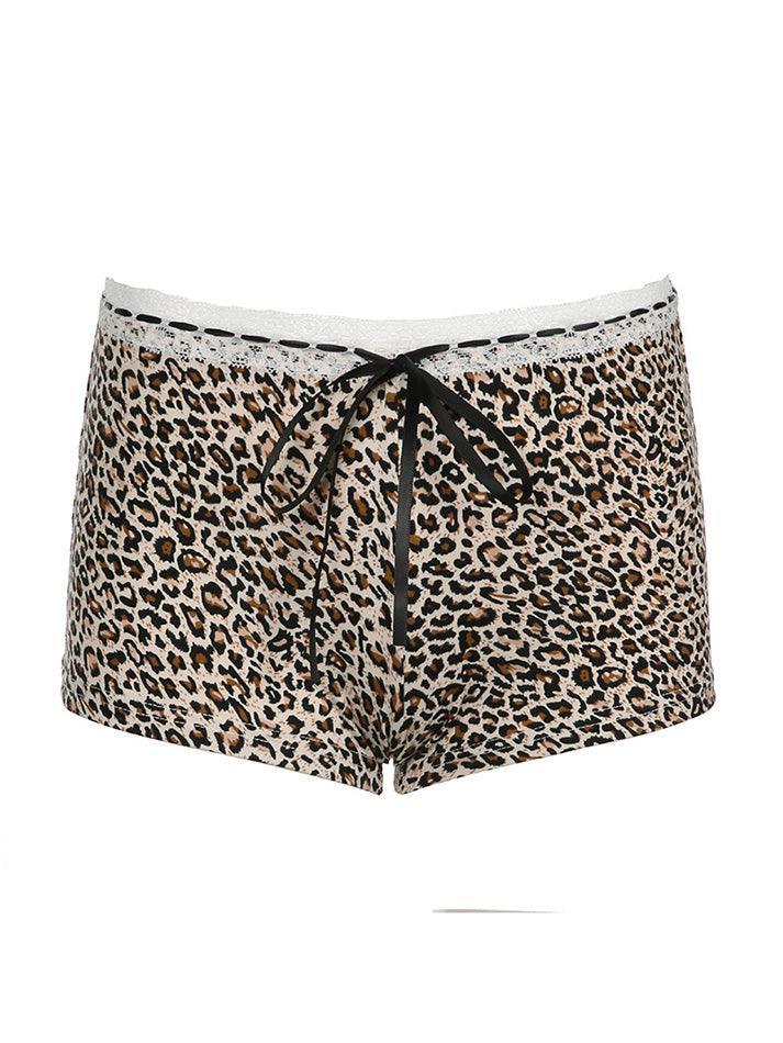 Low Rise Leopard Print Lace Trim Shorts - AnotherChill