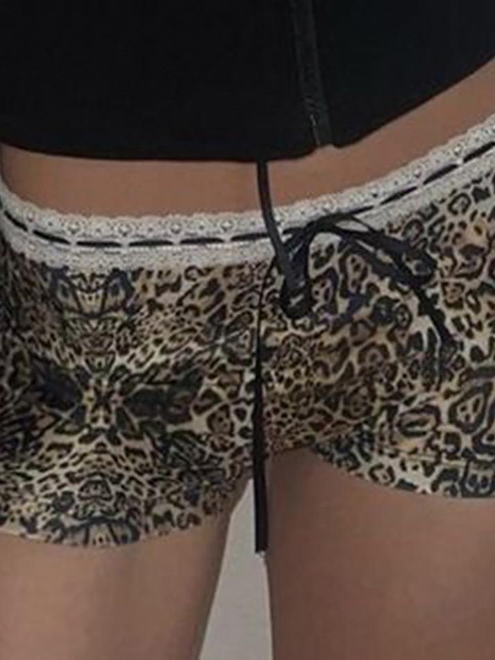 Low Rise Leopard Print Lace Trim Shorts - AnotherChill