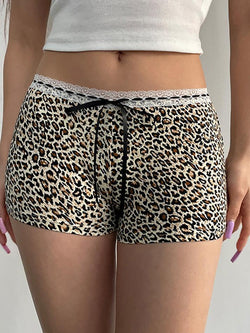 Low Rise Leopard Print Lace Trim Shorts - AnotherChill