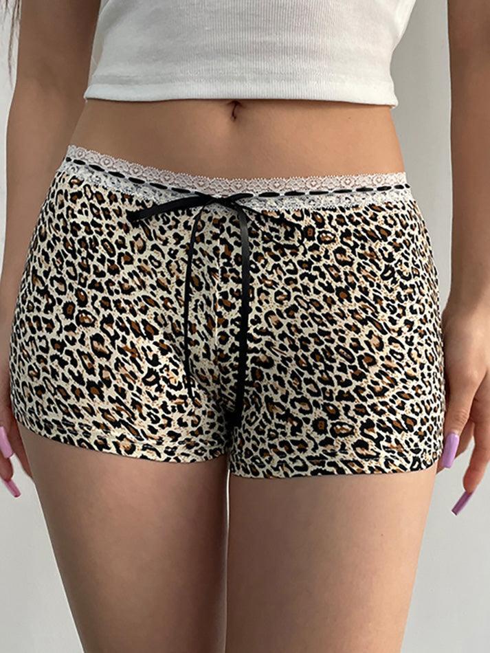 Low Rise Leopard Print Lace Trim Shorts - AnotherChill