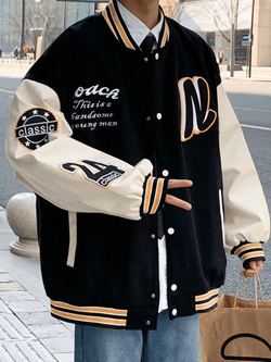 Men's Embroidery Button-Up Varsity Jacket - AnotherChill