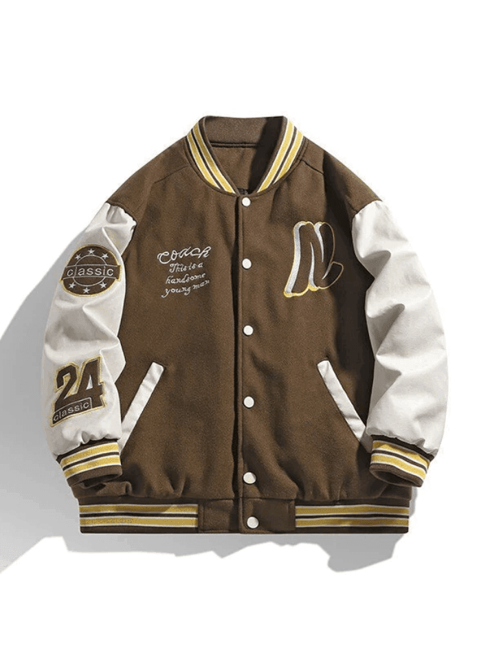 Men's Embroidery Button-Up Varsity Jacket - AnotherChill