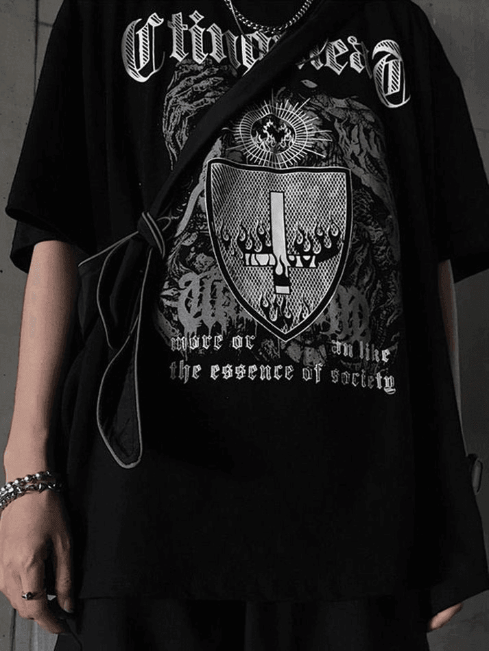 2024 Men's Gothic Punk Shield Graphic Tee White S in Tops&Tees Online ...