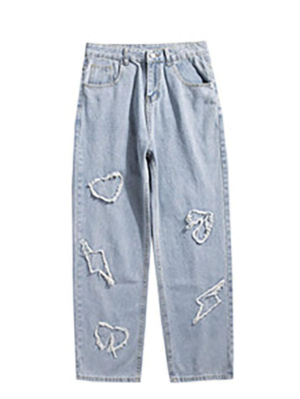 Men's Heart Patched Straight Leg Jeans - AnotherChill