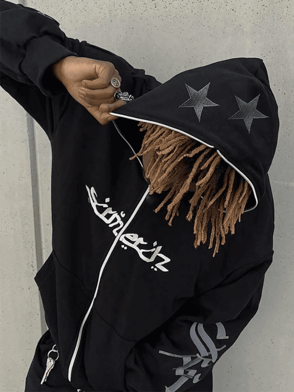 Men's Punk Star Embroidery Zip-Up Hoodie - AnotherChill