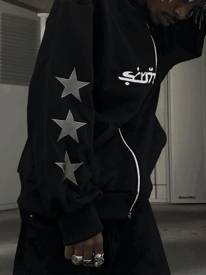 Men's Punk Star Embroidery Zip-Up Hoodie - AnotherChill