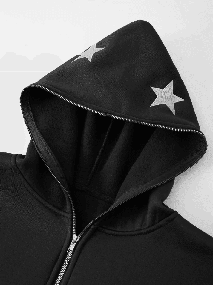 Men's Punk Star Embroidery Zip-Up Hoodie - AnotherChill