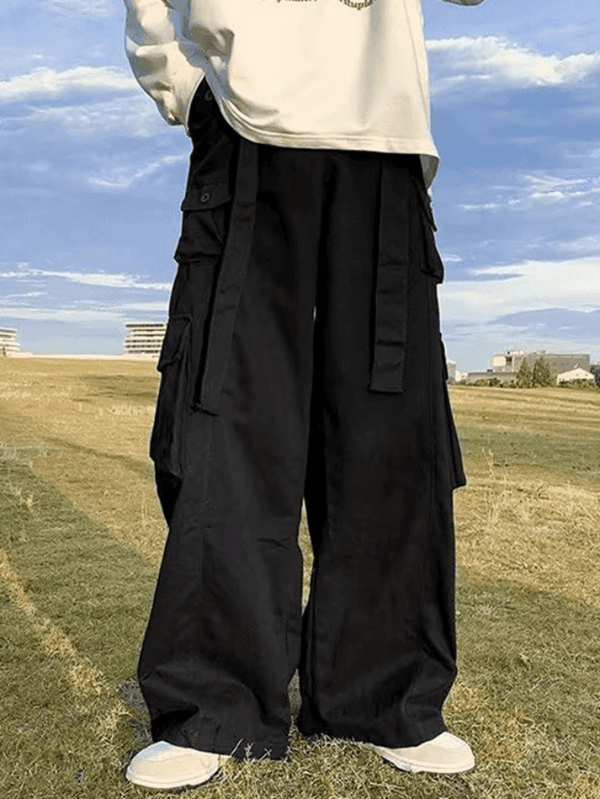 Men's Strap Detail Pocket Loose Cargo Pants - AnotherChill