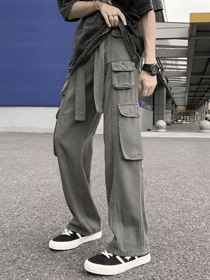 Men's Strap Detail Pocket Loose Cargo Pants - AnotherChill