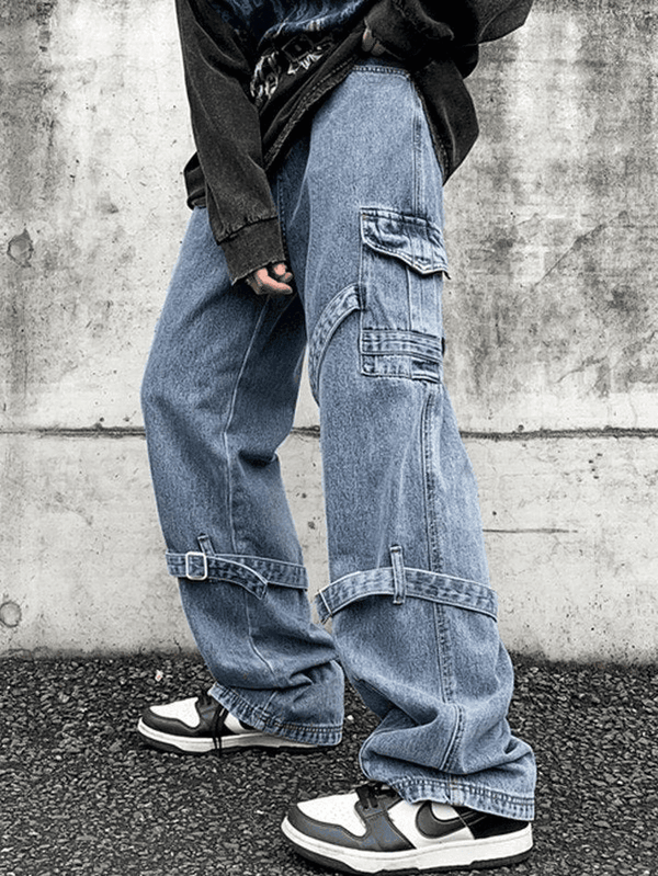 2024 Men's Strap Detail Vintage Cargo Jeans Blue S in Jeans Online Store